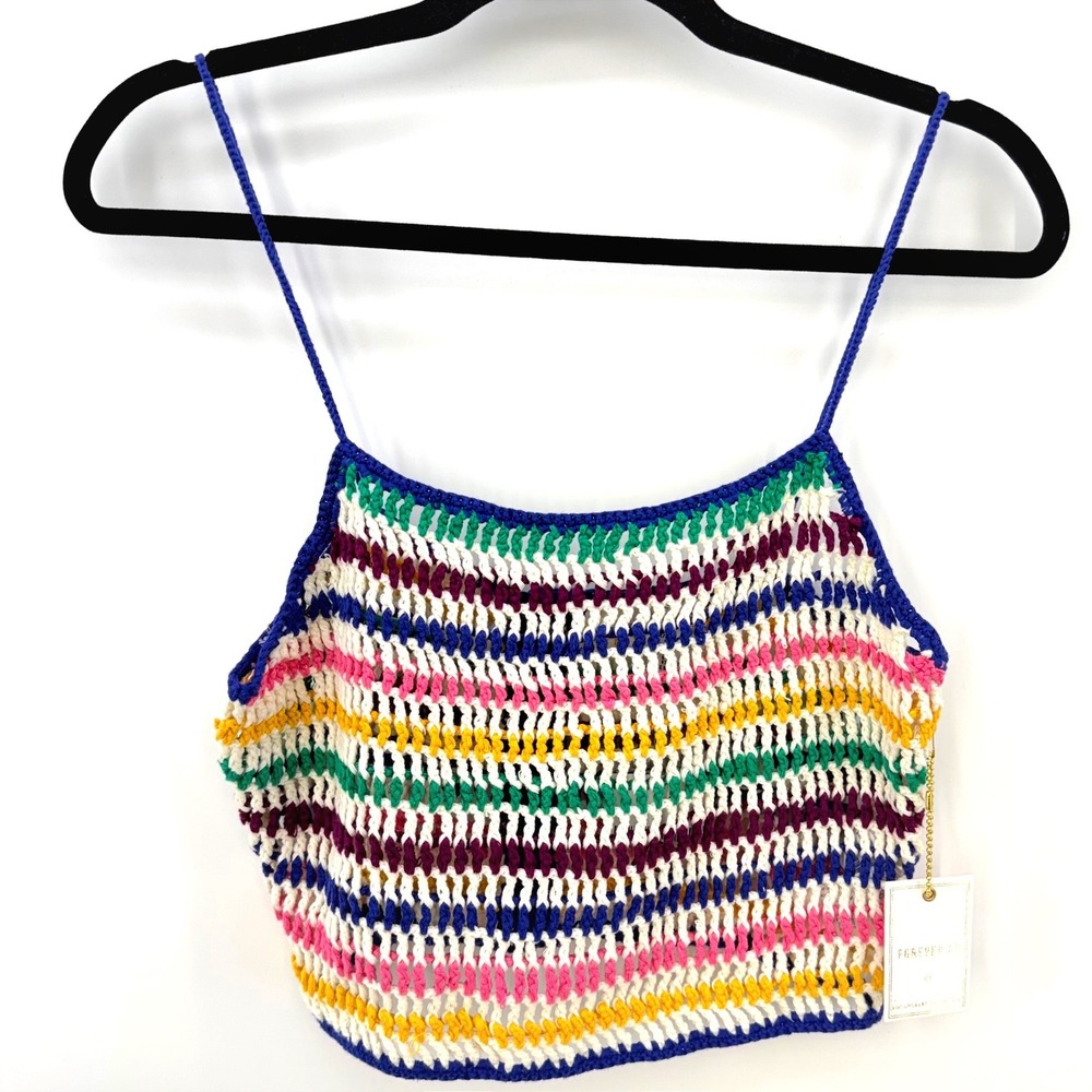 NWT Crochet Striped Crop Cami Boho Festival Coastal Beach Hippie Y2K Cotton Top‎